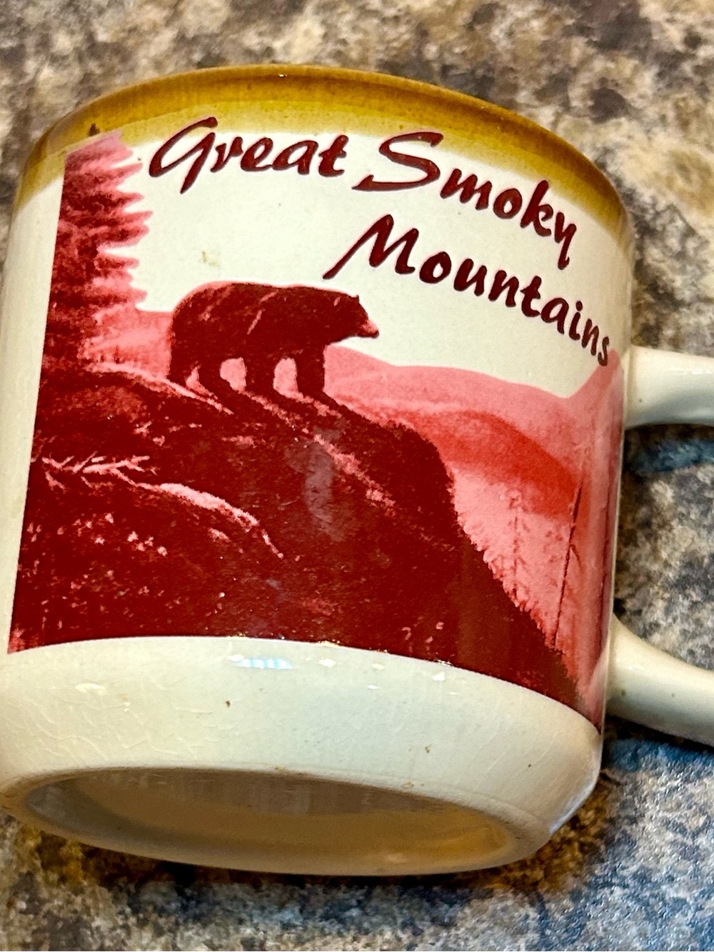 Great Smoky Mountains Ceramic Bear Mug - Red and Cream